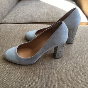 JCREW Grey Suede and Silver Sparkle Block Heel